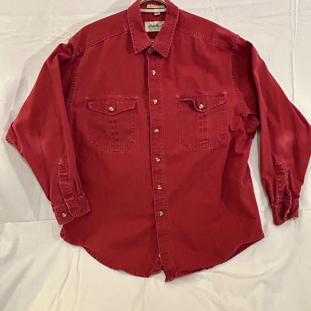Men's Eddie Bauer Elkhorn Canvas Merlot Coloured Button Down Long Sleeve Shirt